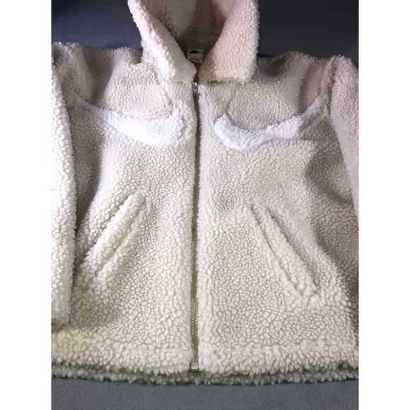 Nike Sherpa Fleece Jacket Big Swoosh Cream White Women’s M Cozycore Streetwear - Picture 2 of 9